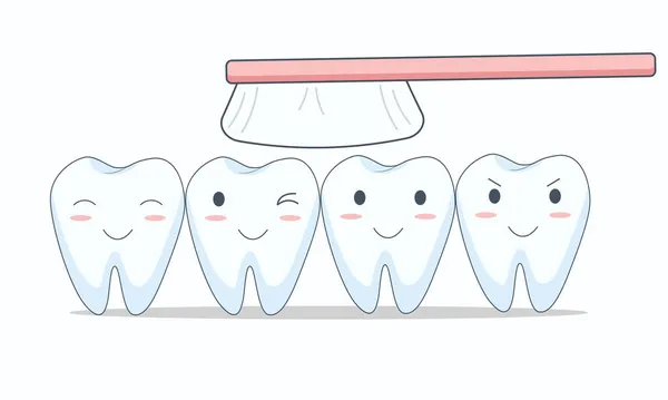 Vriendelijke animatie tandenpoetsen met borstel voor kinderen.